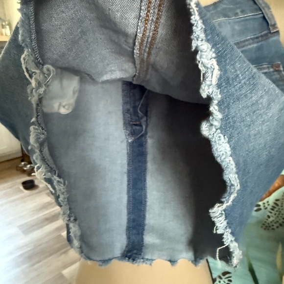 Blue and Gold Asymmetrical Wrap Mini Skirt - Picture 3 of 4